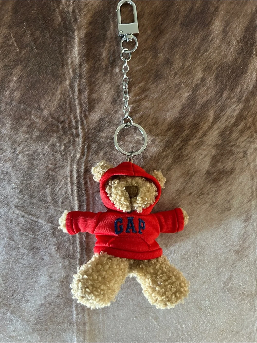 GAP Plush Bear Keychain in Red Hoodie